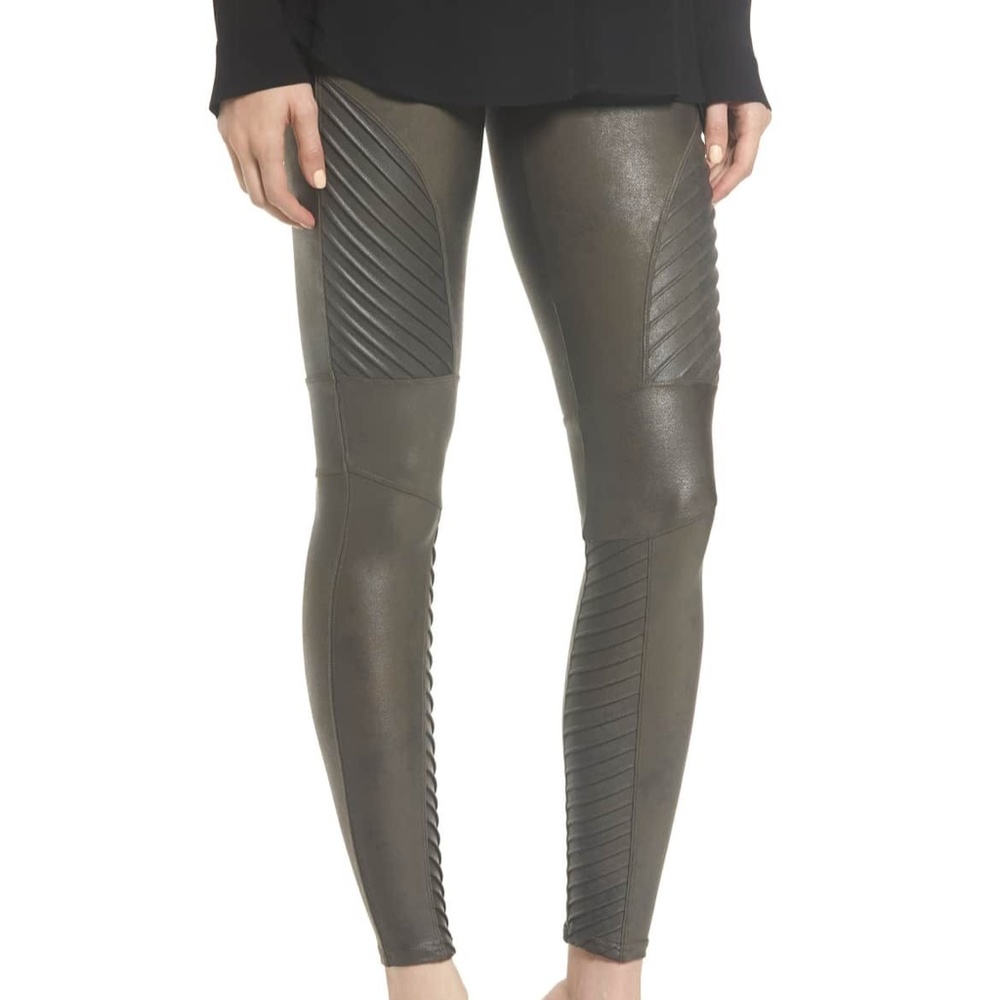 New Spanx Faux Leather Moto Leggings in Gunmetal M